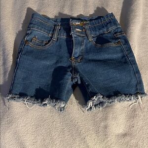 Stylish Dark Blue Frayed Hem Jean Shorts